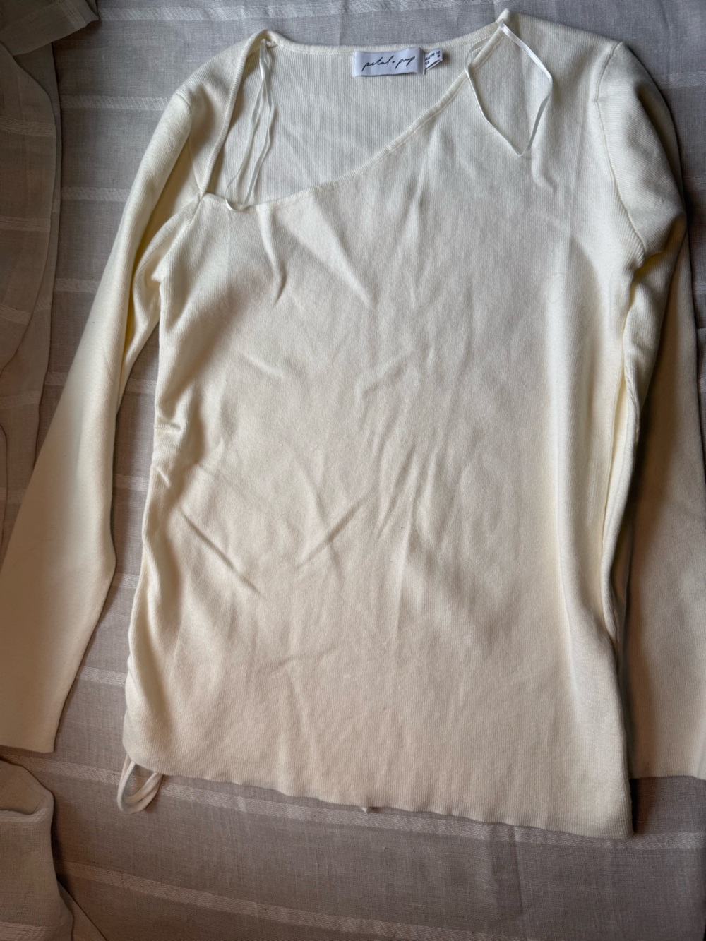 Petal & Pup Cream Asymmetric Neck Lightweight Knit Sweater
